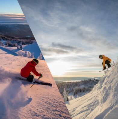 Skier and snowboarder on the slopes