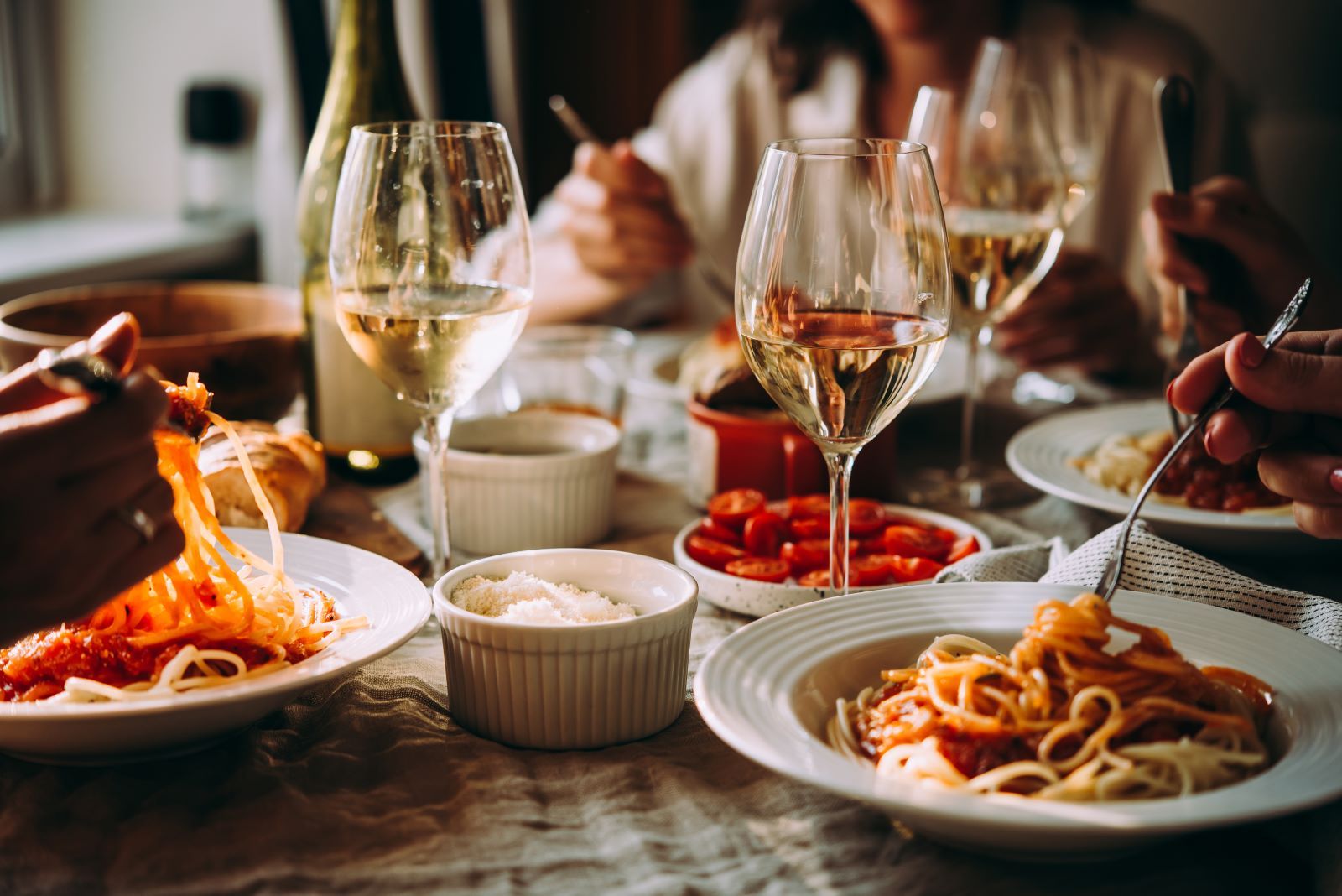 people eating italian food